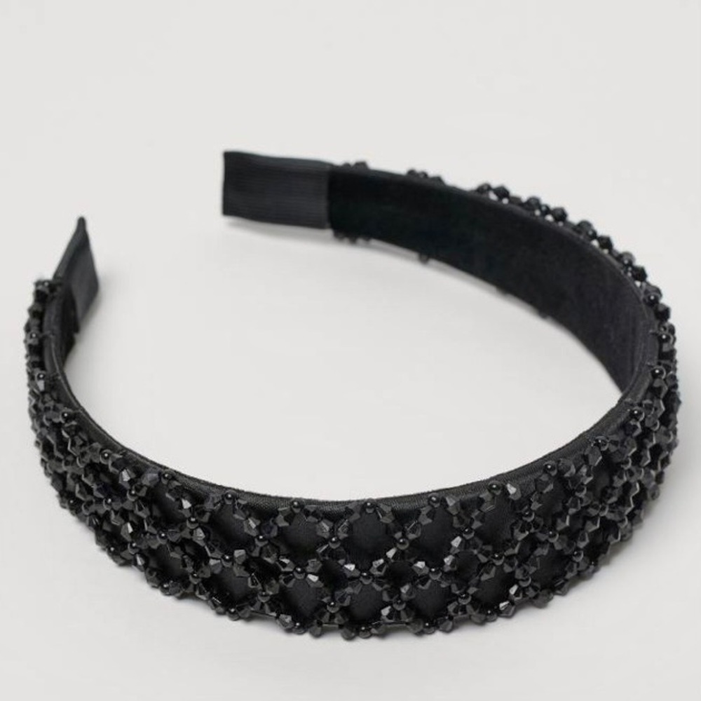 Wide Black Alice Hairband with Beautiful Bead Embellishments NWOT!